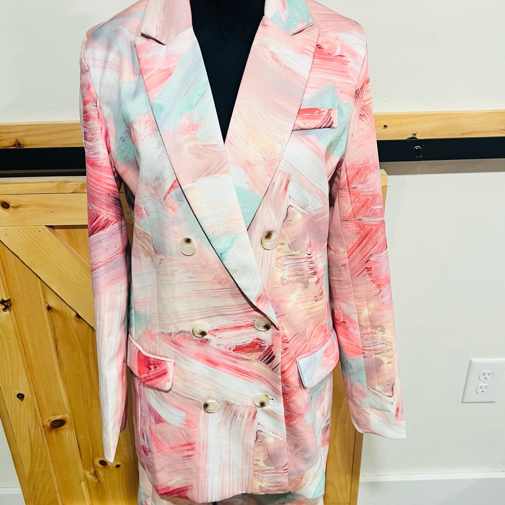 Mixed Print Blazer & Midi Short Set - image 2